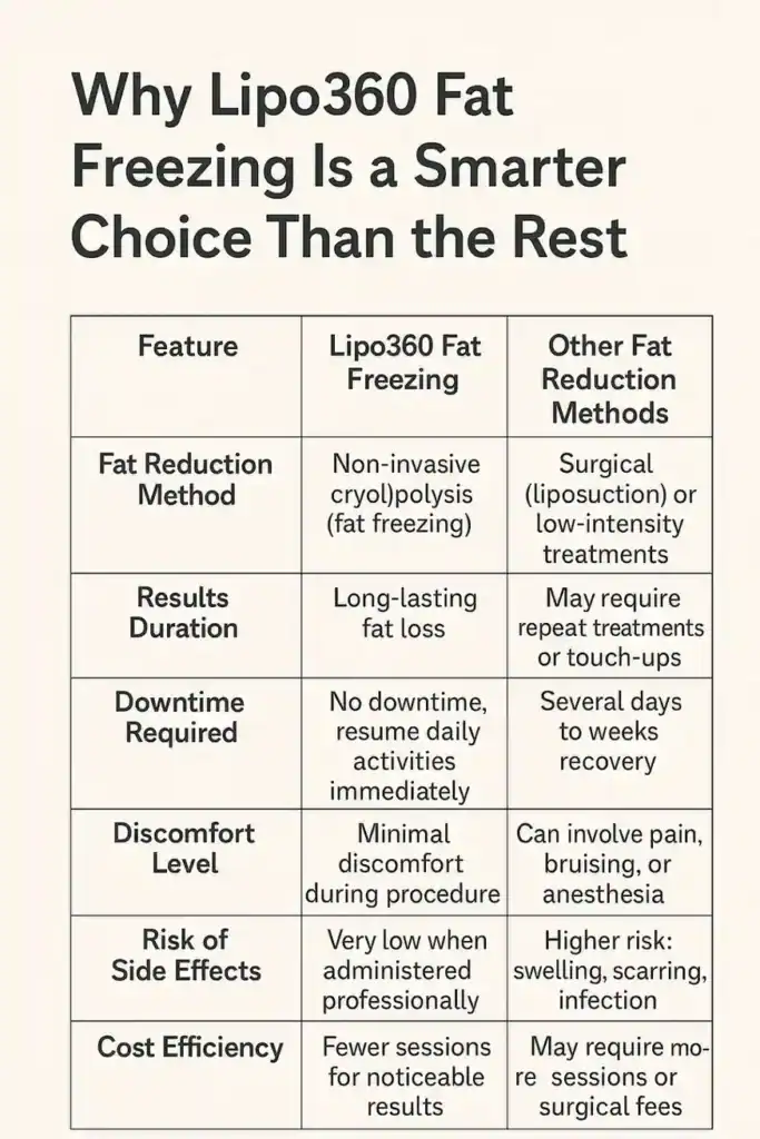 Is it possible to permanently freeze fat cells? 2 Table showing benefits of fat freezing to remove fat cells Arundel from Lipo 360