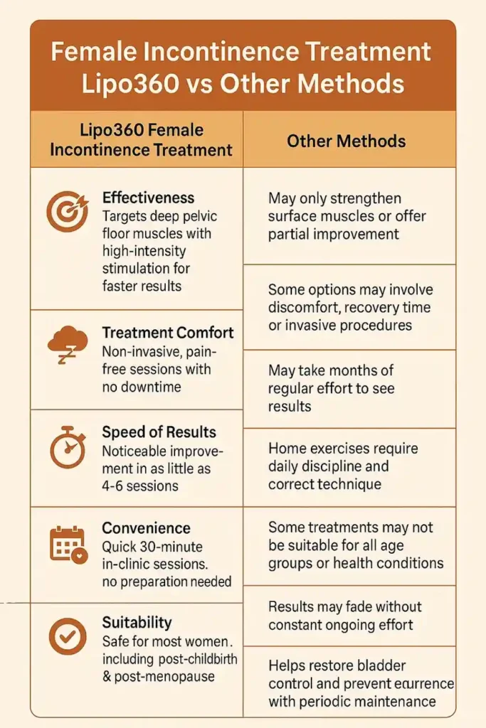 Comprehensive Guide To Female Incontinence Treatment Options 1 Table showing benefits of incontinence treatment Arundel