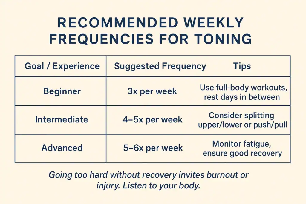 Graphic to show how often you should do exercise to help with toning Arundel